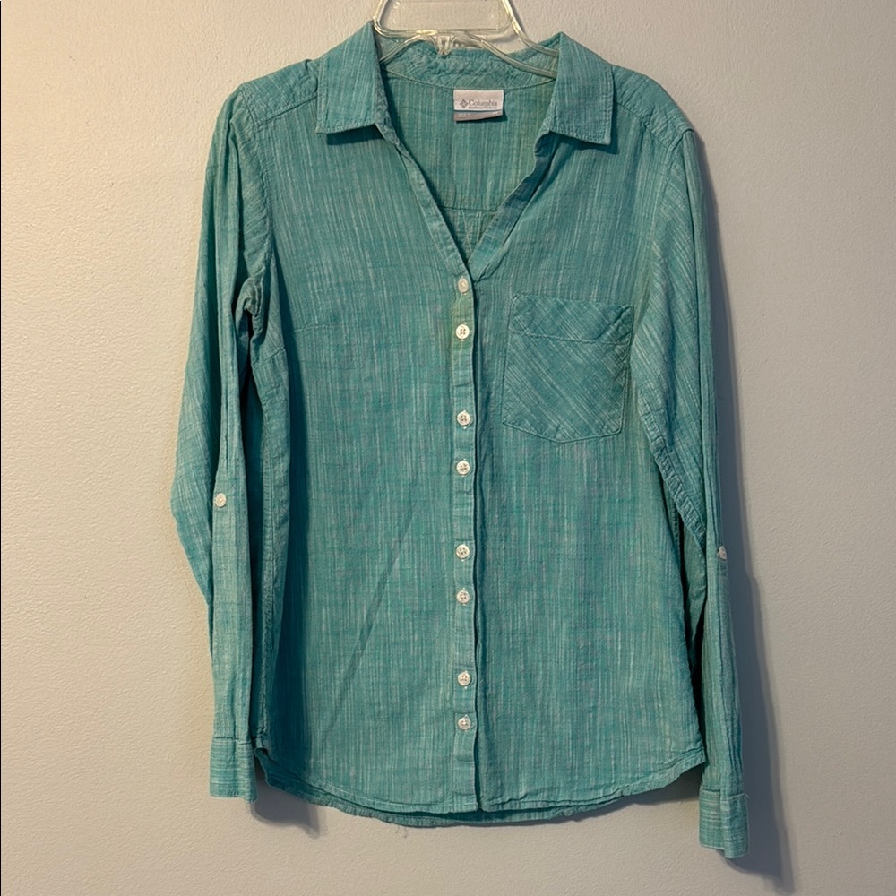 Columbia Teal Button-Up Shirt 100% Cotton